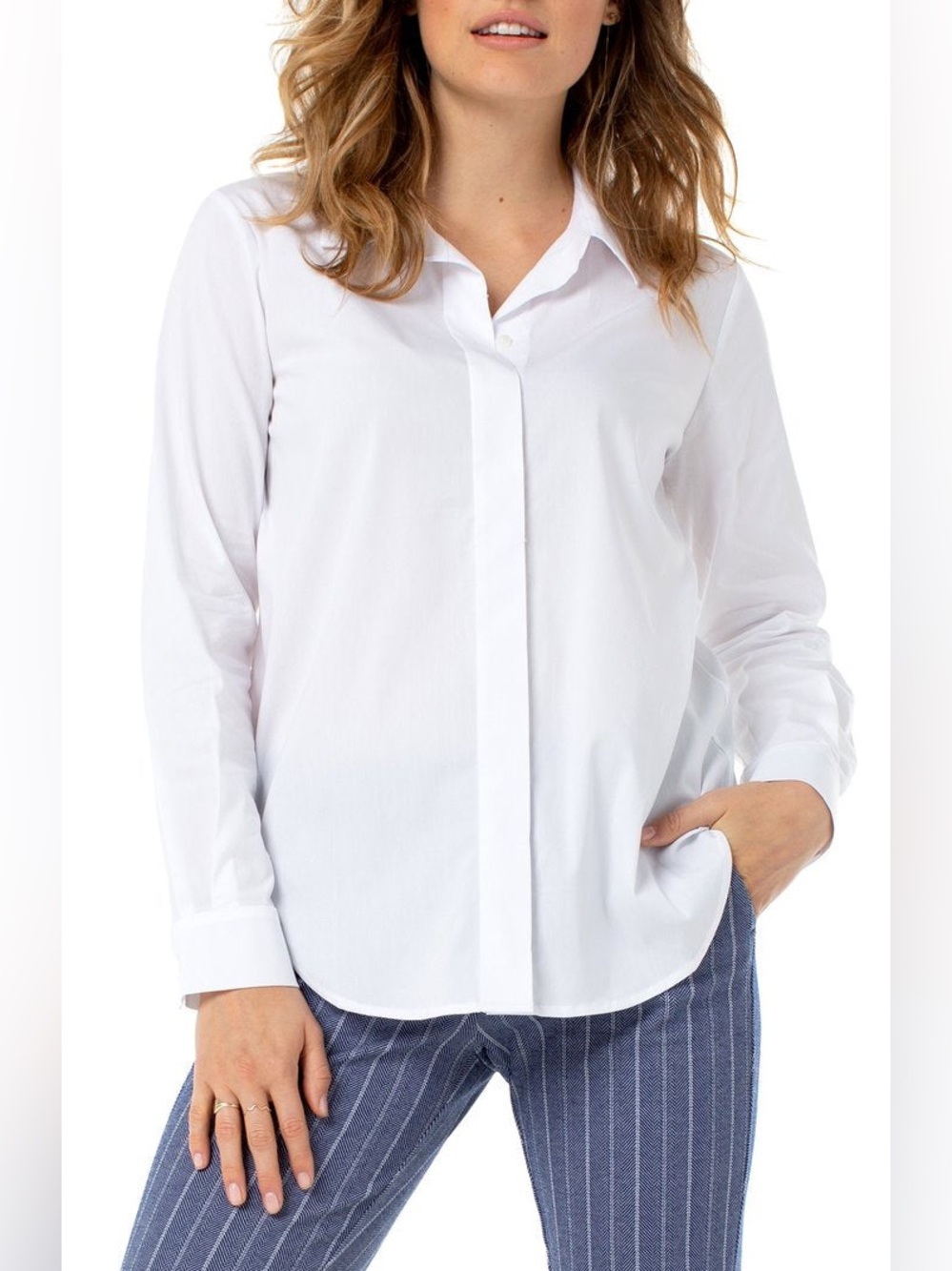 Liverpool Hidden Placket Button-Up White Shirt XL NWT